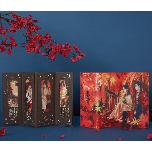 Anime Tian Guan Ci Fu Hua Cheng Xie Lian Ancient Style Screen Red Maple Forest Gold Stamping Bookmark Stationery Reading Card
