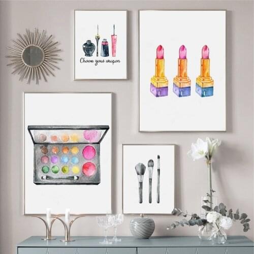 Makeup Wall Art Decor Brush Lipstick Art Canvas Painting Pictures Beauty Salon Make Up Poster Prints Girls Gift