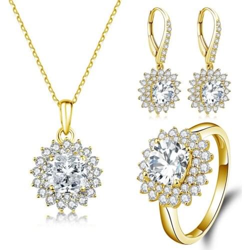 QYI Size 4 5 6 7 8 9 10 jewelry 14K Solid Yellow Gold Halo Ring Set Engagement Wedding Lovers Jewelry Gift