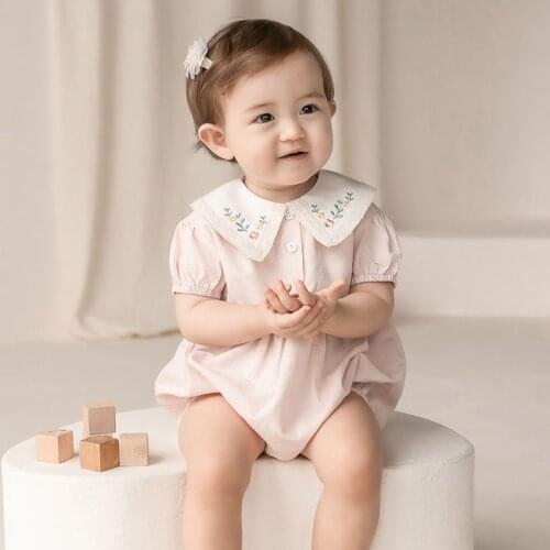 Baby Girls Pink Rompers Summer Newborn Toddler Cotton Spanish Jumpsuit Korean Baby Onesie Infant Kids Girls Playsuit Clothing