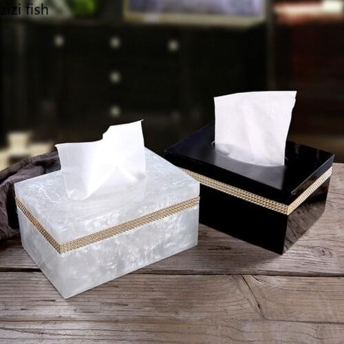 Nordic Marble Pattern Tissue Box Living Room Home Use Resin Rectangular Napkin Storage Box Dining Table Storage Tissue Boxes