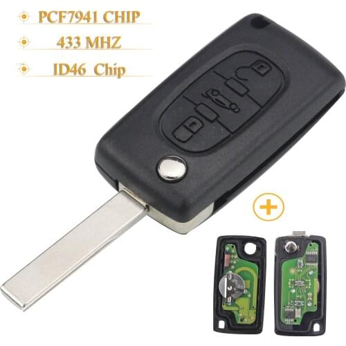 Kutery 10pcs/lot 3 Buttons Filp Folding Remote Car Key For Citroen Peugeot Key Ask 433 Mhz Id46 Pcf7941 CE0523