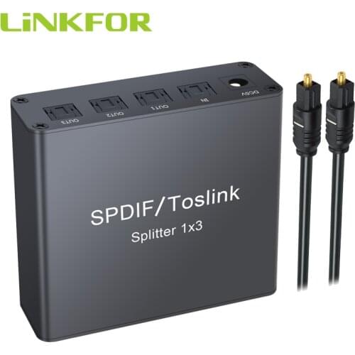 LiNKFOR 3 Port SPDIF Toslink Optical Digital Audio Splitter 1x3 Aluminum Alloy Material SPDIF Toslink 1 In 3 Out Support LPCM