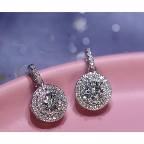 Silver Color Fashion Jewelry Round White Zircon Earrings For Women Bridal Stud Earrings Best Christmas Gift