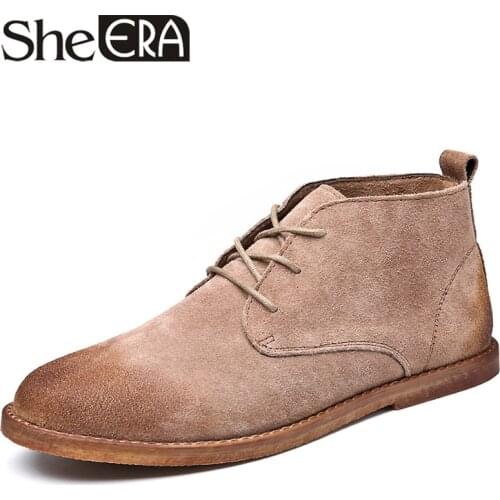 She ERA Split Leather Desert Boots Men Breathable Leather Boots High Top Shoes Outdoor Casual Winter Shoes Mens Botas Homme