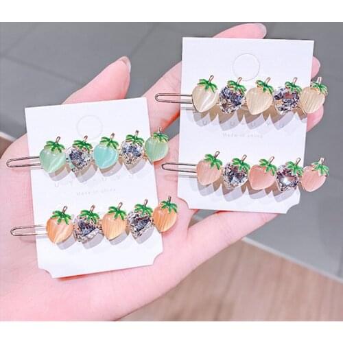 2019 New Japan Korean Opal Crystal Strawberry Hairpin Side Hairclip For Women Sweet Girls Cute Épingle À Cheveux Jewelry Gifts