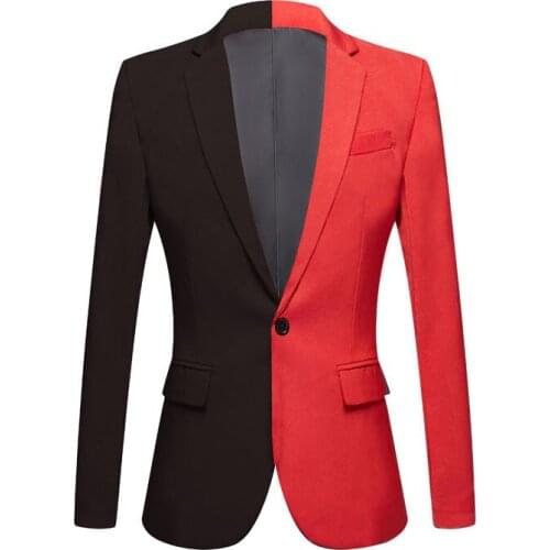 2020 New Fashion Half Black Red Casual Coat Men Blazers Stage Singers Costume Blazer Slim Fit Party Prom Suit Jacket Clothing