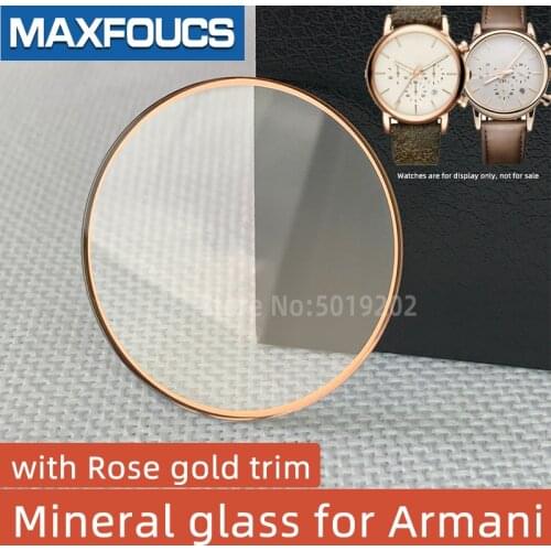 SIngle dome watch glass with Rose gold trim Models For AR-1809 1983 2074 2502 60007 60013 Parts for Armani watch