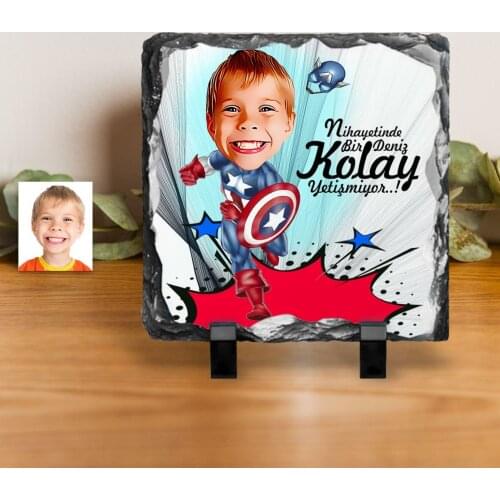 Personalized Male Child Captain America Caricature Of Decorative Natural stone-1