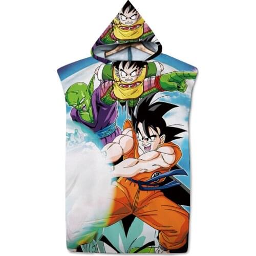 Anime Son Goku Kakarotto Saiyan 3D Printed Hooded Beach Towel Quick Dry Swimming Surfing Bathrobe Cloak Fitness for Kids Adults