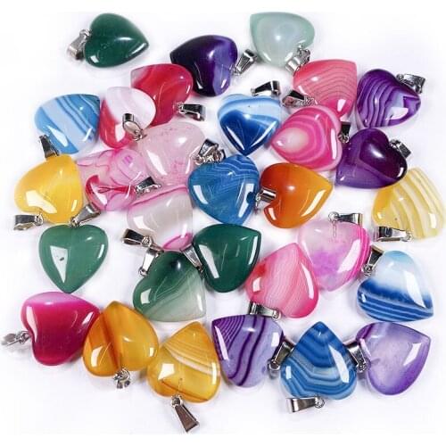 1Pcs Natural Stone Striped Agates Pendants Heart Charms for Jewelry Making DIY Necklaces Earring Accessories Wholesale