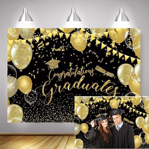 Congratulations Graduates Graduation Photography Backdrop Class of 2020 Graduation Party Background Gold Glitter Balloon Props