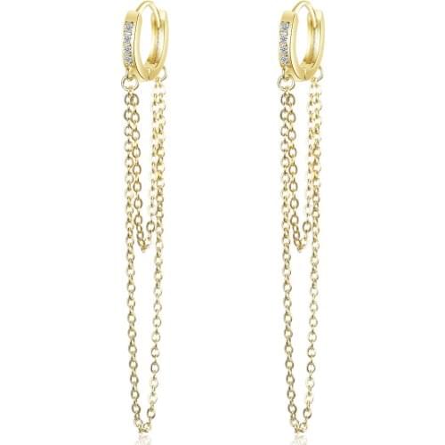 Simple Small Long Tassel Chain Glitter Cubic Zirconia 925 Sterling Silver Hoop Earrings For Women Designer Fashion Jewelry Gifts