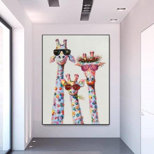 Cartoon Giraffes family Poster Wall Art Decor Canvas Painting Print Canvas Art Pictures for Childrens Room Nordic Home Decor