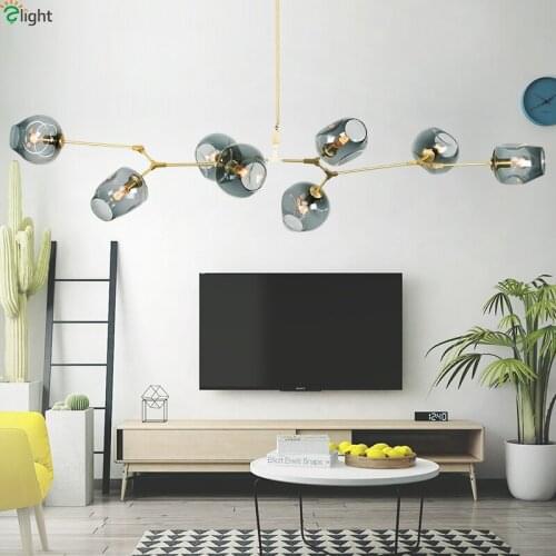 Modern Glass Balls Led Chandelier Lighting Gold/Black Metal Living Room Led Pendant Chandelier Lights Bedroom Led Hanging Lamp