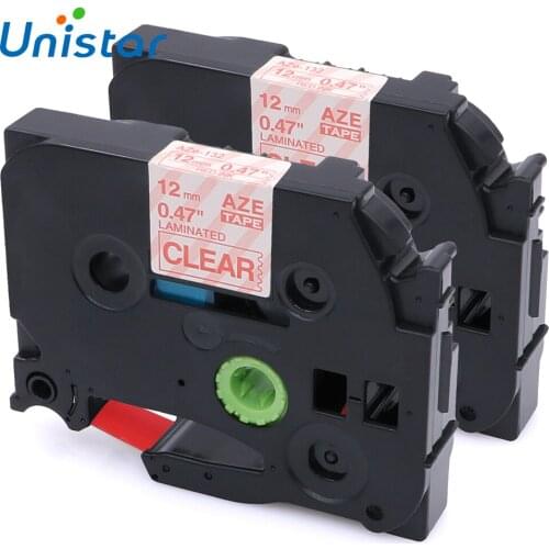 Unistar 2pcs TZe-132 Compatible for Brother Label Maker Tape 12mm Red on Clear Laminated Label Ribbons TZ Tape for Label Printer