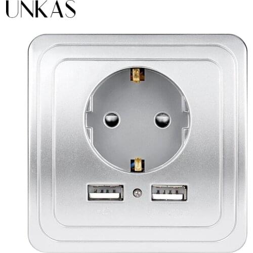 UNKAS Gold Silver Best Dual USB Port 1500mA 2000mA 2400mA Wall Charger Adapter EU Plug Socket Power Outlet With LED Indicator