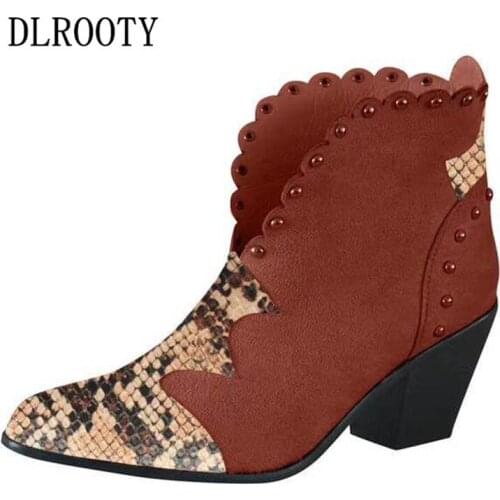 Women Boots Autumn Fashion Thick High Heel Shoes Dress Rivet Ladies Party Female Pumps Pointed Toe Casual Plus Size 35-43