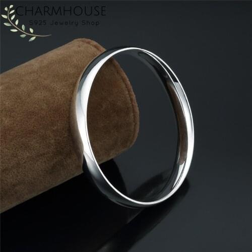 Charmhouse 925 Silver Bangles For Women Smooth Round Cuff Bangle & Bracelets Wristband Pulseira Femme New Fashion Jewelry Gift