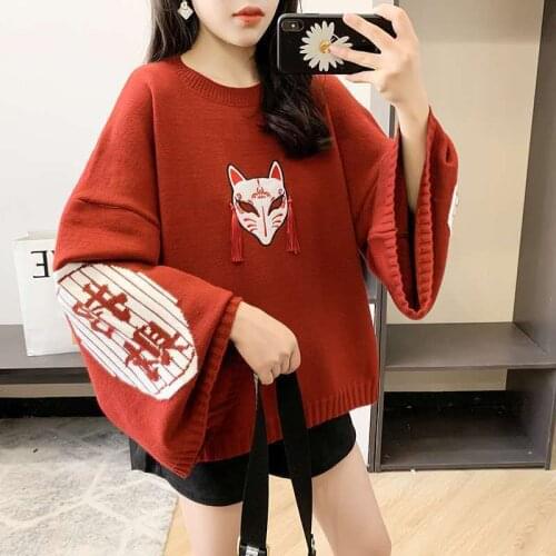 Fashion Cat Rice Pattern Embroidery Knitted Sweater Women O Neck Long Sleeve Warm Sweater Autumn Spring 2021New Solid Ladies Top