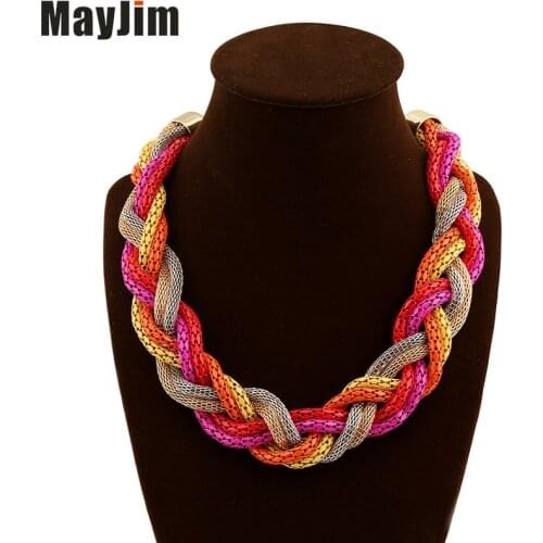 Wholesale 12pcs Statement necklace Fashion for Women 2018 Big Gold Chain metal weaving Choker Necklaces & Pendants Accessories