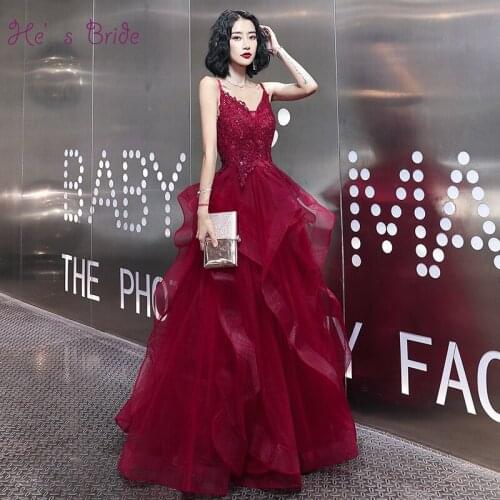 Hes Bride New Simple Deep V-neck Sexy Aysmmetrical Evening Dress Wine Red A-Line Prom Gown Elegant Banquet Vestido De Noche