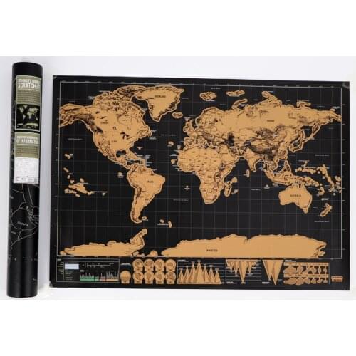 1pc Deluxe Erase World Travel Map Scratch Off World Map Travel Scratch for Map Room Home Office Decoration Wall Stickers