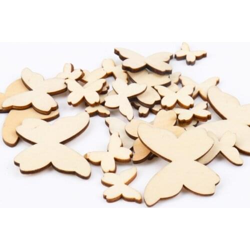Mixed Size Natural Wooden Butterfly Scrapbooking Carft Nautical DIY Home Handmade Decoration 10/15/20/30/40mm 50pcs MT0700