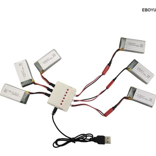 6pcs* 3.7V 850mah Lipo Battery+1 to 6 Balance Charger+3pcs JST Cables for SYMA X56 X56W X54HW X54HC Foldable RC Quadcopter Drone
