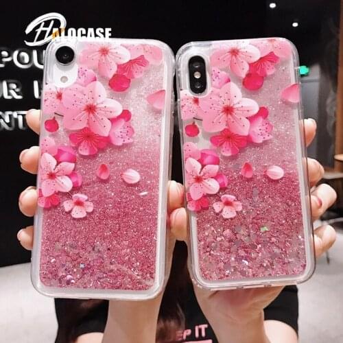 Glitter Liquid Pink Quicksand Soft TPU Phone Case For iPhone 12 11 XS Pro MAX 7 8 6 6S Plus XR X Flower Dynamic Clear Back Cover