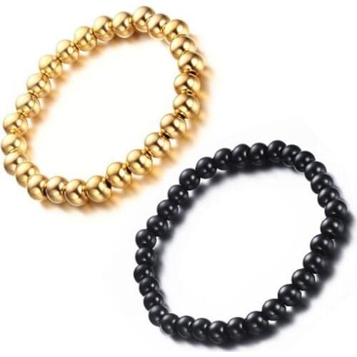 Free Shipping Black / Gold Beaded bracelet Stainless steel Handmade Solid 6mm Ball Chain Bracelet Women Men 8