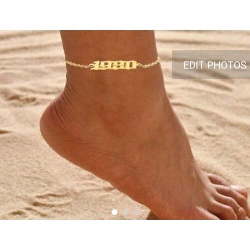 23+10cm Extender Birth Year Anklet Custom Name Plate Charm Anklet for Women Girls Summer Holiday Gift Jewerly