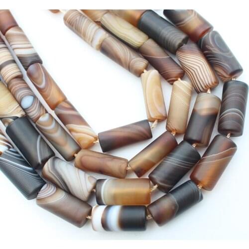 Beautiful Frost Coffe Stripe Agate Tube Beads , 15inch per strand 6-16mm , For DIY Jewelry Making