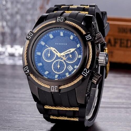 Luxury Big dial Reserve Watches Men Rubber Strap Multifunction Fashion Men Wrist Watch Relogio Masculino reloj hombre