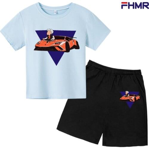Childrens 100% Cotton T Shirts Merch A4 Lamba Print Casual Family Clothing Set boys & girls Fashion T-shirt+shorts 2pcs Sets