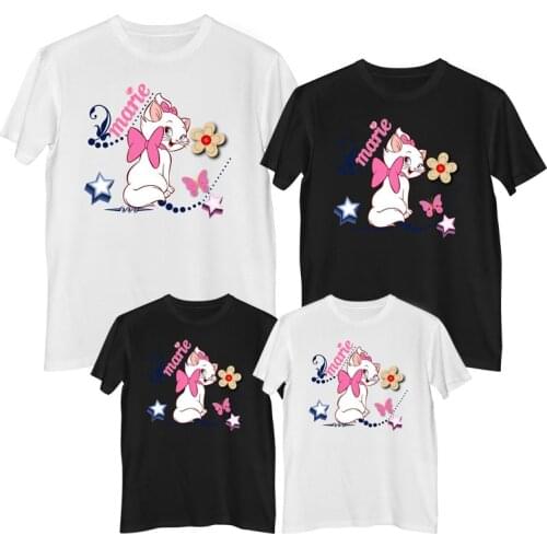 Disney The Aristocats Marie Cat T shirt Comfortable 100% cotton Fashion Woman T-shirts Girl clothes Mother and daughter dress