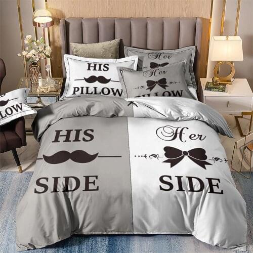 Her side gray Bedding Set Duvet Cover with Pillowcases Twin full queen king size Bedclothes 3pcs Home Textiles