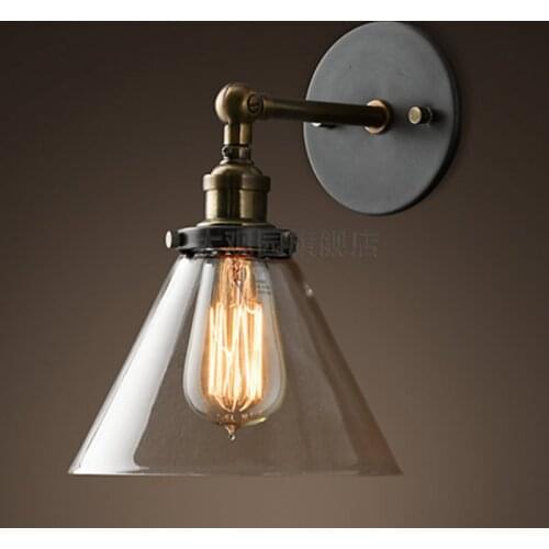 European Vintage Nostalgic antique iron wall sconce loft American glass wall lamp E27 home deco bedroom bedside light fixture