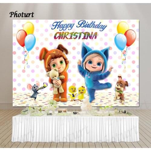 PHOTURT Ava and Dave Backdrop Kids Birthday Decoration Photography Banner Polka Dots Dog Photo Background Polyester Vinyl Props
