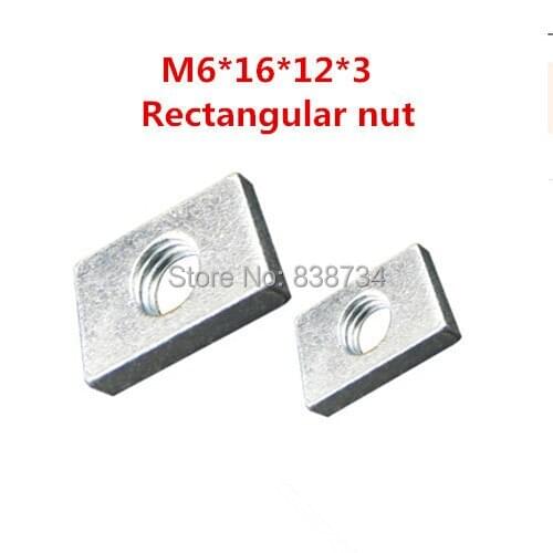 100pcs m6*16*12*3 steel with white zinc rectangular nut square nut for aluminium profile accessories