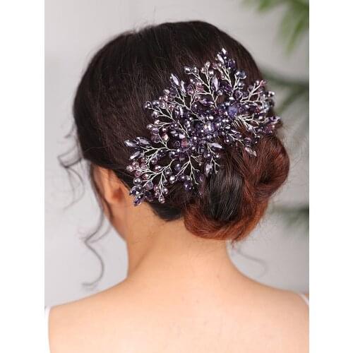 Bohemian Headdress Blue Black Purple Headwear Beautiful women Hair comb Crystal Hair Jewelry Wedding Bridal Hair Accessories