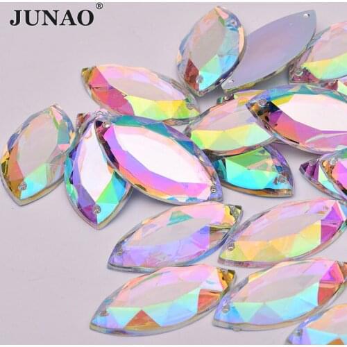 JUNAO 17*32mm 20*40mm Sewing Crystal AB Horse Eye Rhinestones Gems Flatback Strass Stone Big Crystal Applique For Clothes Crafts