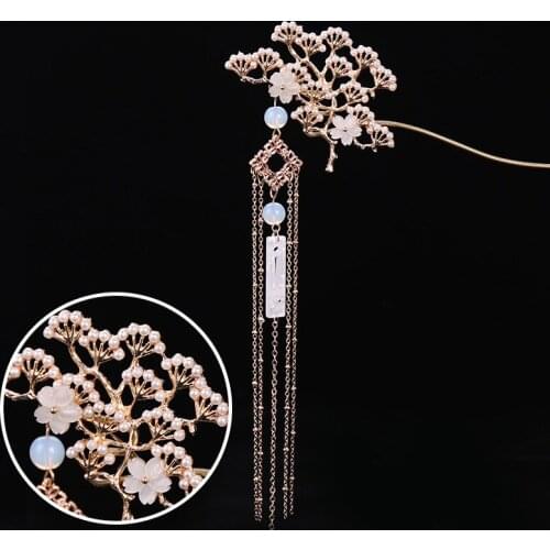 Classical Flower Simulated Pearls Tassel Hair Clasp Decor Chinese Traditional Style Hair Stick Hairpin Hanfu Hair Accessories Ml