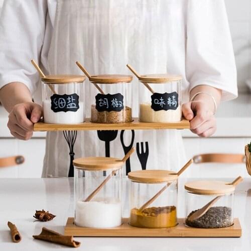 Nordic Creative Seasoning Jar Salt and Sugar Pepper Spice Rack Modern Spice Jars Set Glass Container Especiero Kitchen Tools 50