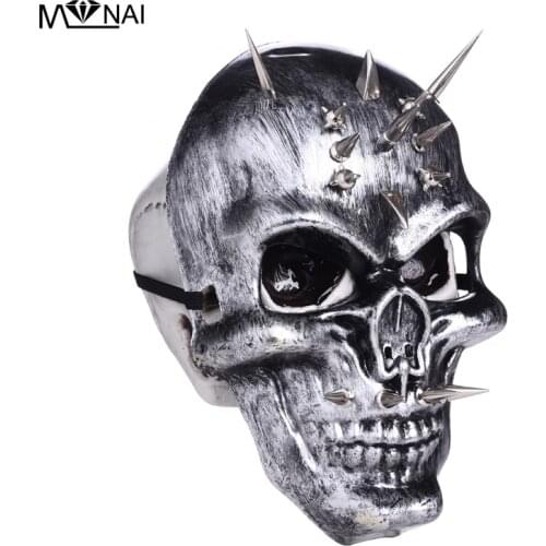 Full Face Scary Skull Mask Steampunk Biker Mens Cosplay Costume Long Clay Spikes Mask Halloween Skeleton Masks
