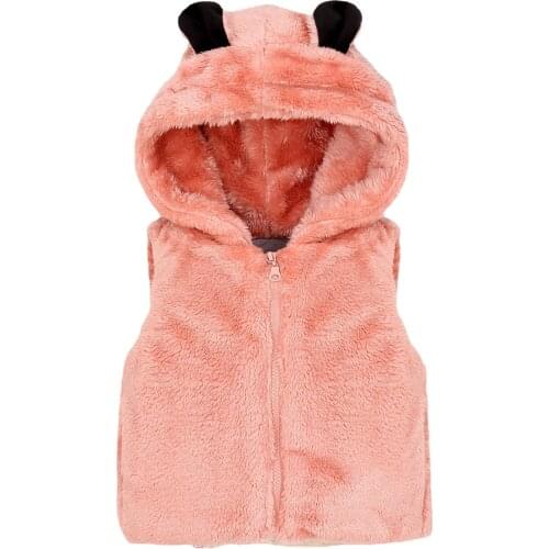New Korean version for boys and girls fall/winter clothes, baby girl, plush cartoon thickened hooded vest, baby outing clothes