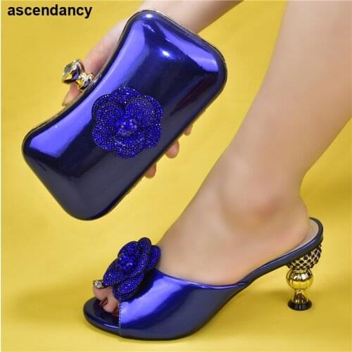 The latest style Italian style high heels lace bag set ladies clutch bag party shoes and matching wallet sexy high heels