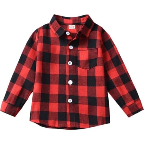 2021 New Kid Baby Boys Girls Classic Plaid Lapel Shirt Casual Letter Print Childrens Autumn Tops 1-6Y