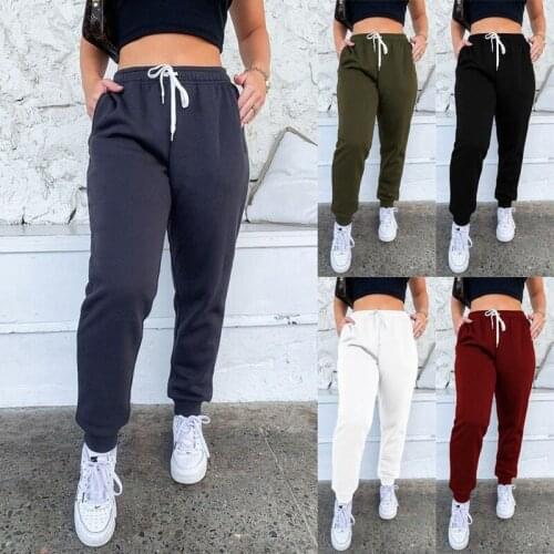 New fashion womens pure color lacing sweatpants home leisure Solid color foot thickened hoodie pants
