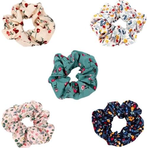 Women Flower Print Hair Ties Scrunchies Girls Ponytail Holder Hair Rope Fashion Elastic Rubber Bands Headwear Ornaments